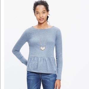 Madewell Linen Peplum Long Sleeve Grayish Blue Top